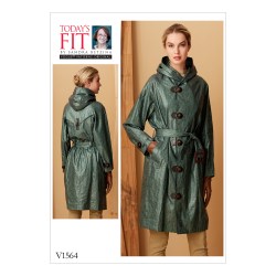 1564 VOGUE SANDRA BETZINA HOODED RAINCOAT, BACK OVERLAY, BELT PATTERN ABC-GHIJ NEW